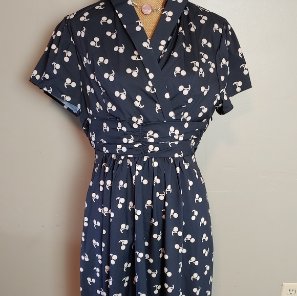 Vienna Summer Dresses & Skirts - Vienna Summer navy dress w/cherries women's size L